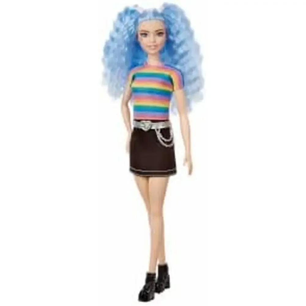 Barbie Fashionistas Doll #170 with Long Blue Crimped Hair Star Face Makeup NWT